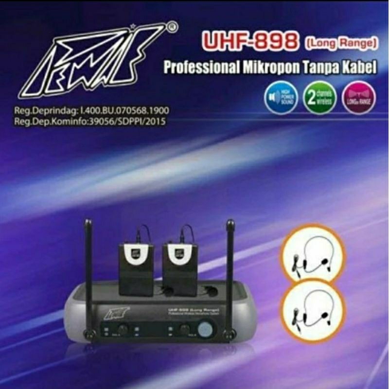Pewie UHF-898 Mic Wireless Mikrofon Tanpa Kabel 2 Clip On Jepit & Head