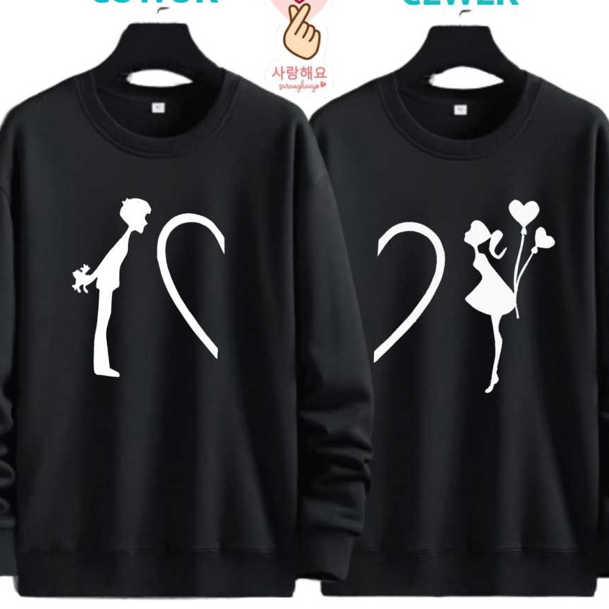 Termurah Baju Kaos Couple Pasangan Love Boy Girl Pria Wanita Lengan Panjang Trendy Kekan Model Crewn
