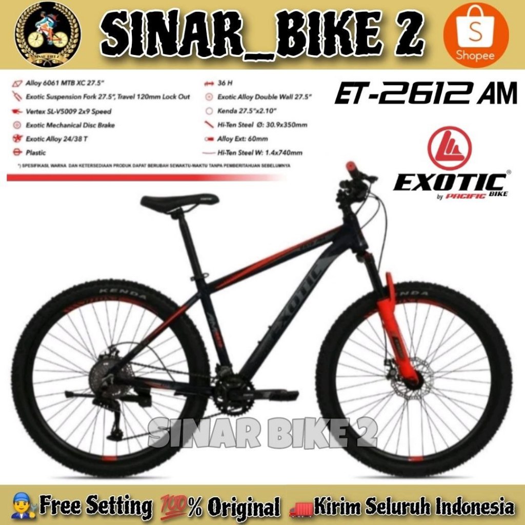 Sepeda Gunung 27,5 Inch MTB EXOTIC ET 2612 AM Alloy 2x9 Speed Disc Brake