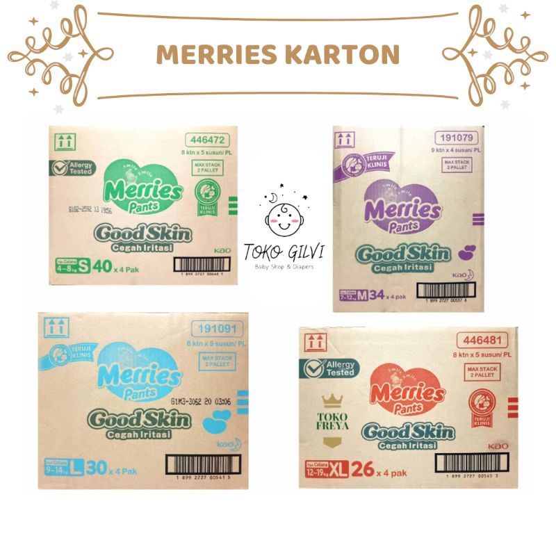 [1 Karton] Merries Good Skin Pants NbS40 M34 L30 XL26 XXL28 Dus Merries Kardus