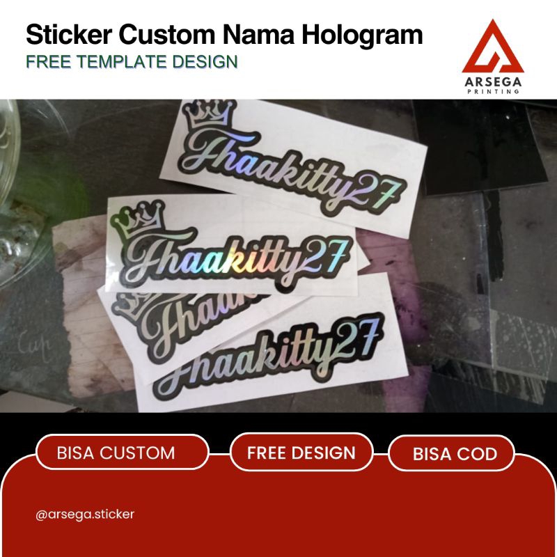 

ARSEGA STICKER - Cutting Sticker Custom Nama Hologram Tanpa Minimal Order
