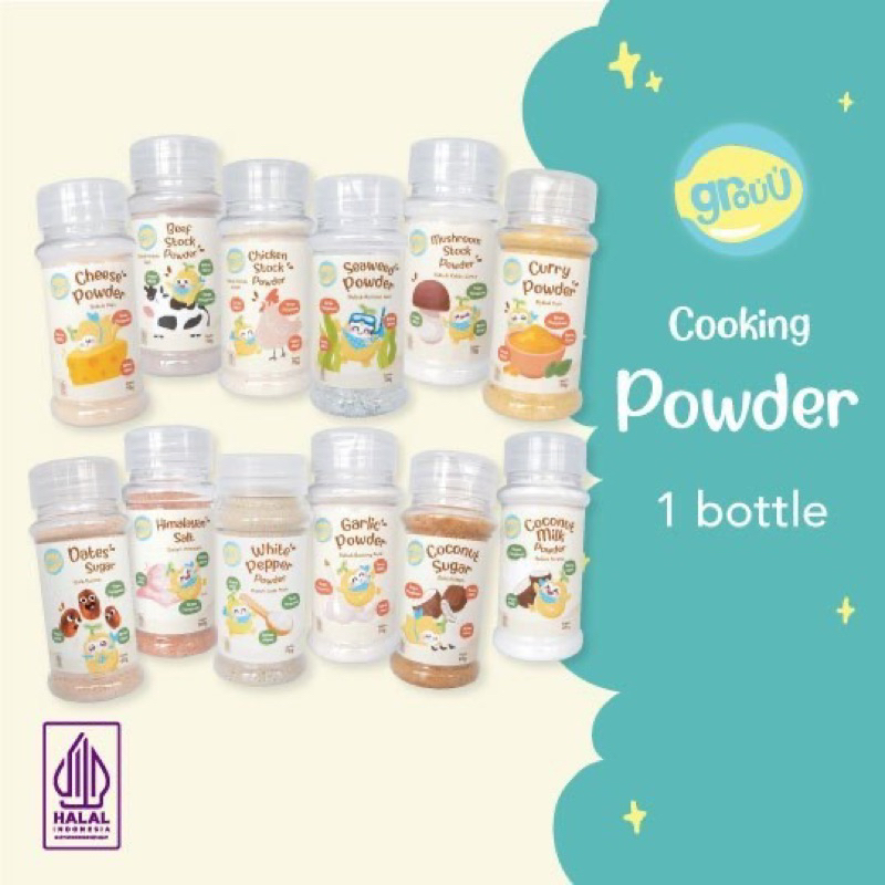 

Grouu - Cooking Powder / Bubuk Masak MPASI (Bawang Putih, Keju, Kaldu Sapi, Rumput Laut, Kari, Kaldu Jamur, Gula Kelapa, Garam Himalaya) - NO MSG