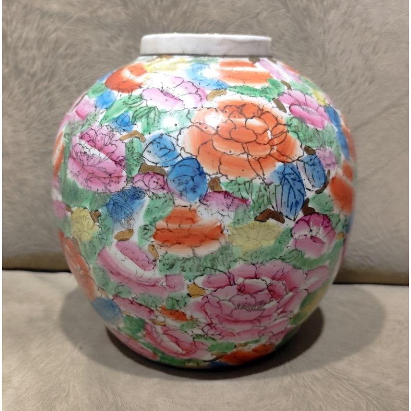 Guci buli China ukuran Jumbo Tinggi 23cm lukisan bunga keramik Vintage