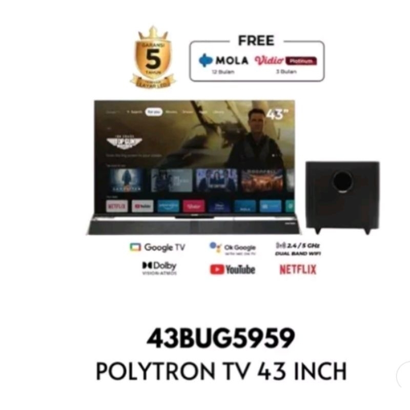 Polytron Android TV 43" UHD 4K Sound Bar 43BUG5959 43 BUG5959