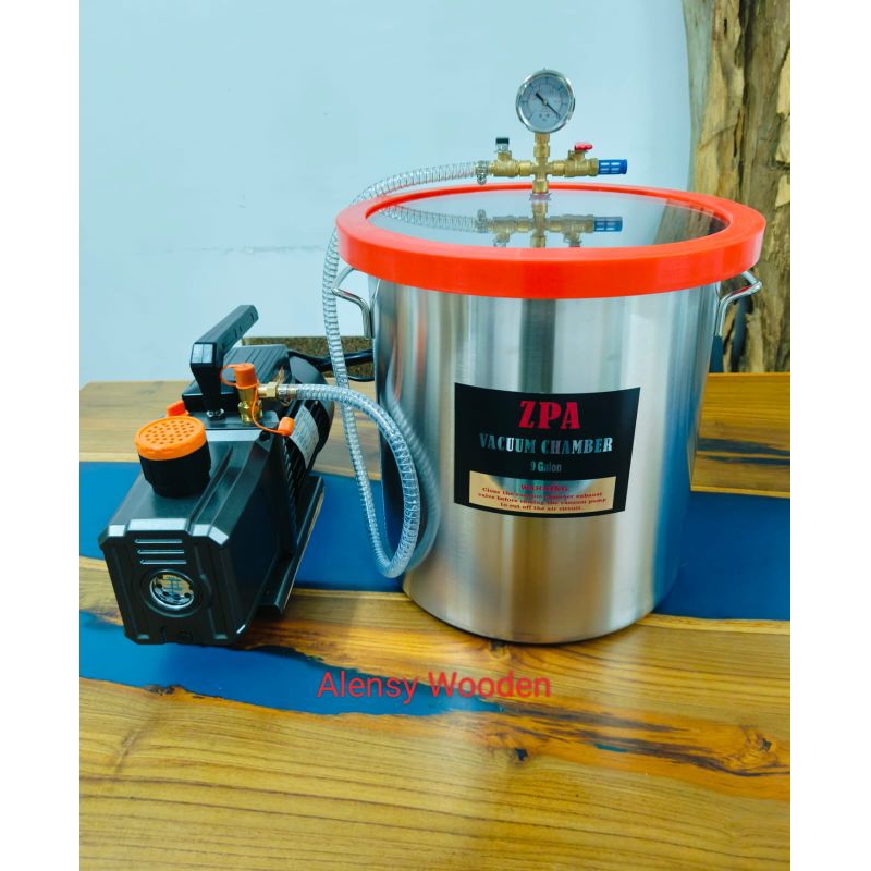 Vacuum Chamber 9 galon ( 34 Liter) + Vacuum Pump 1 hp