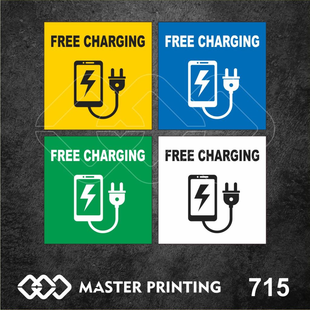 

715 - Stiker Free Charging, Sticker Vinyl, Tahan Air, Termurah, dan Bisa Custom