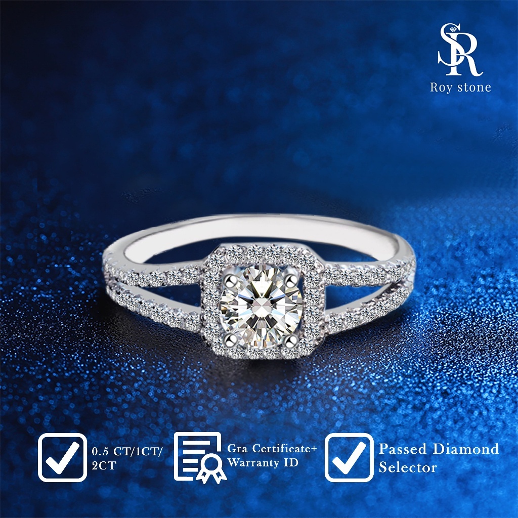 Cincin Wanita Moissanite Sertifikat GRA Original Lapis Emas - Hazel Ring 0.5ct