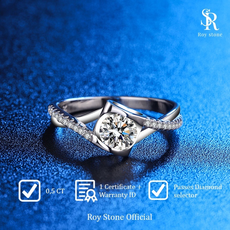 Cincin Wanita Moissanite Sertifikat GRA Original Lapis Emas - Solitaire Ring 1ct