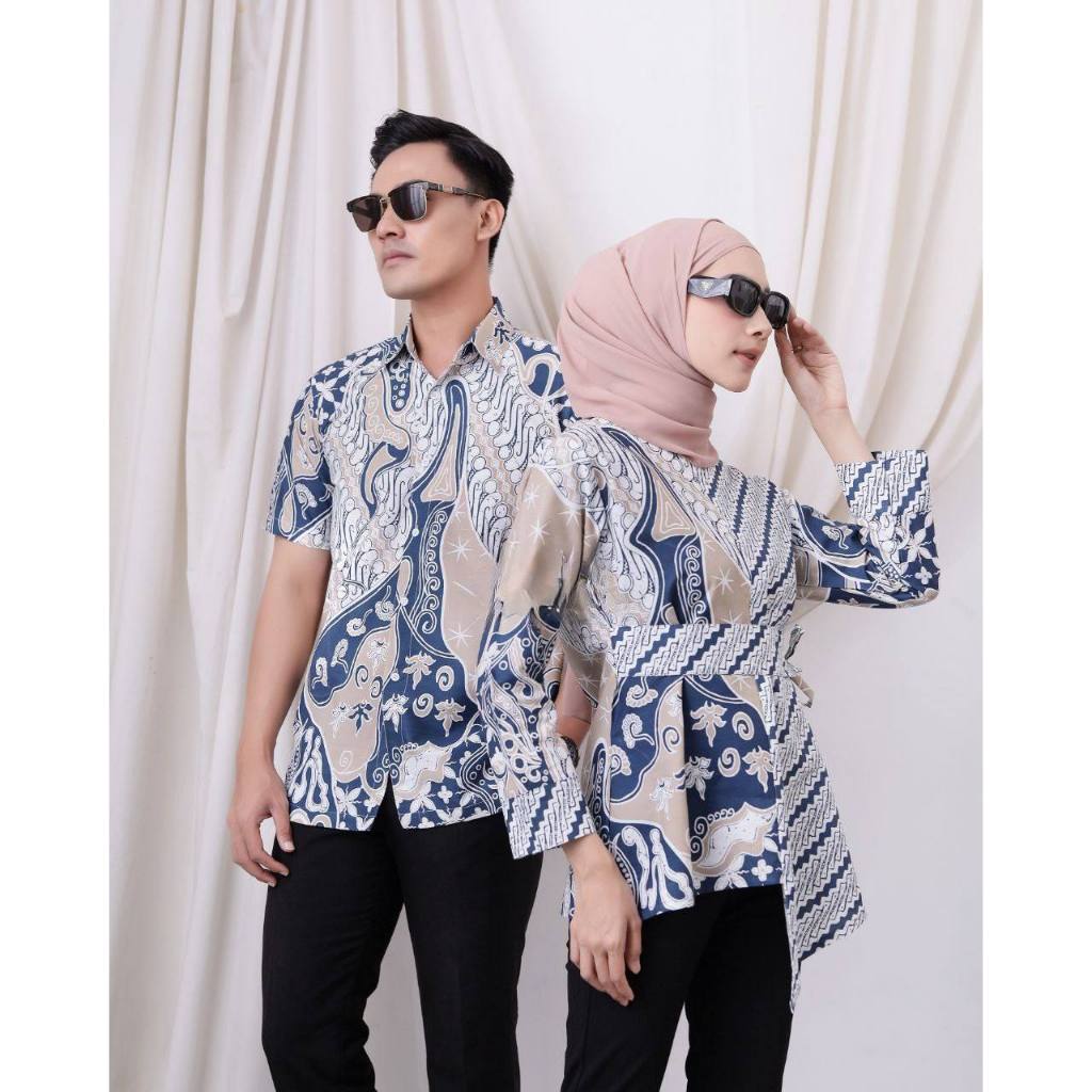 BATIK PEKALONGAN 88  - Couple Marwa Blus & Hem Batik Kombinasi Atasan Batik Outfit Blouse Kerja BKIL