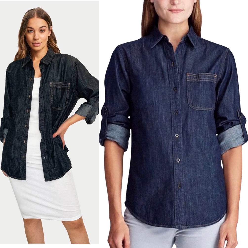 KODE W69O Isuga Jeans dark denim button roll sleeve shirt