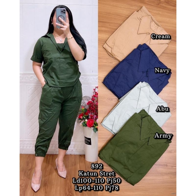 Stelan Set Wanita Cel jogger cargo krah polos 892