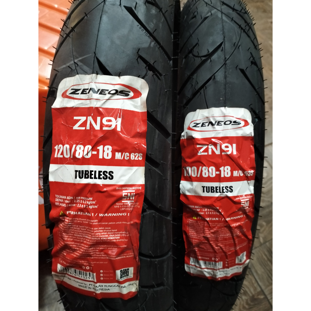 SEPASANG BAN MOTOR RING 18 // ZENEOS ZN91 100/80-18 & 120/80-18 TUBELESS // BAN MOTOR TIGER, RX-KING