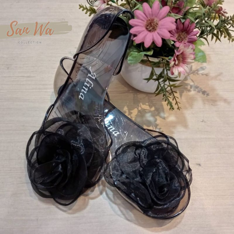 Sepatu Kaca Flower Bunga Mawar 186-A (37-40) Best Seller Sepatu Sandal Jelly Bunga
