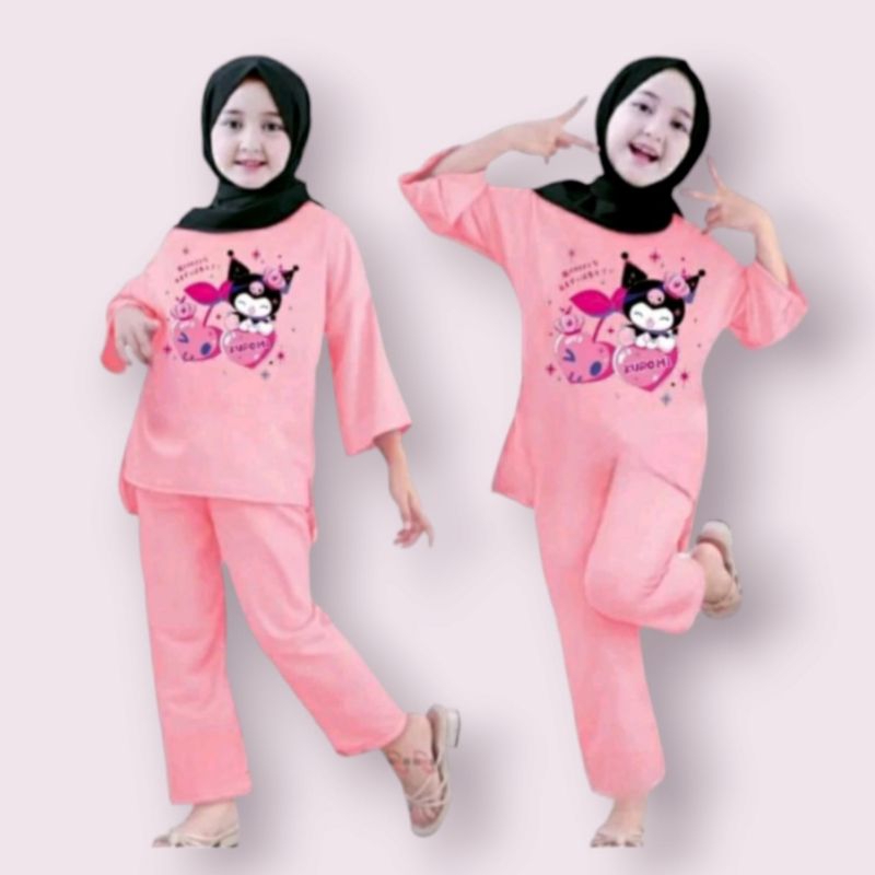 setelan anak tunik 3/4 bahan beby terry ukuran 8-18 umur 3-11 tahun