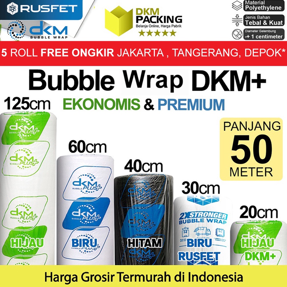 

Top Product Plastik Bubble Wrap 5Meter Bubblewrap DKM PLUS Bubble Packing PREMIUM EKONOMIS ROLL