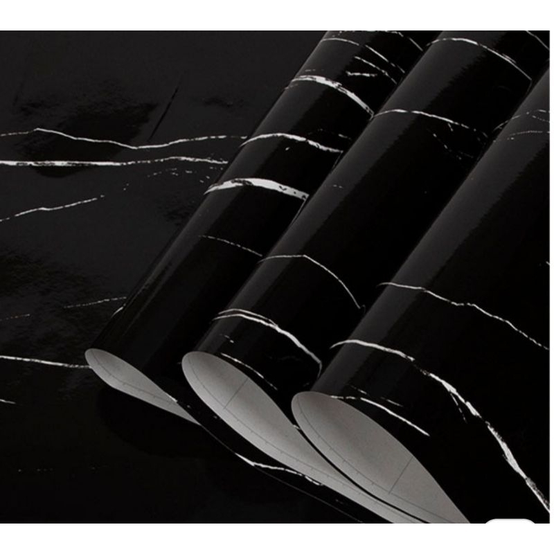 GLOSSY (COD) WALLSTICKER DINDING, STICKER FURNITURE, LEMARI, MEJA MARMER HITAM GLOSSY