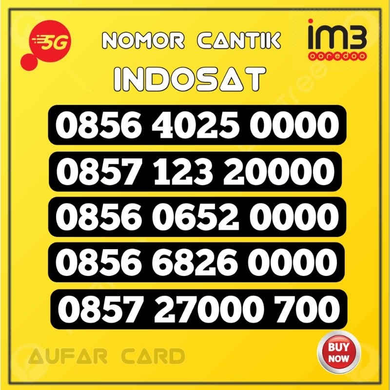 Nomor Cantik Im3 Ooredoo 0000 Indosat Super Kwartet 0000 Ekor Panca 00000Prabayar Isi ulang 5G
