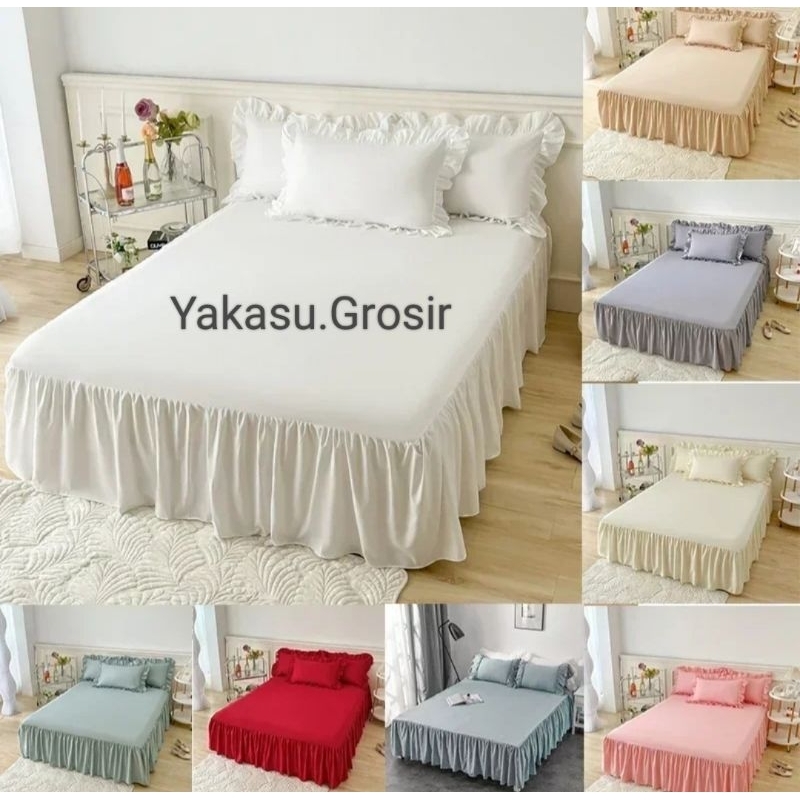 Sprei katun Rumbai Polos ukuran 200x200/Sprei rumbai anti geser/sprei rempel katun polos