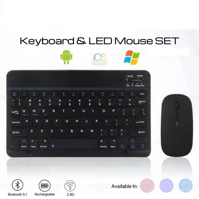 Wireless Bluetooth Keyboard Mouse Set buat tablet android ipad