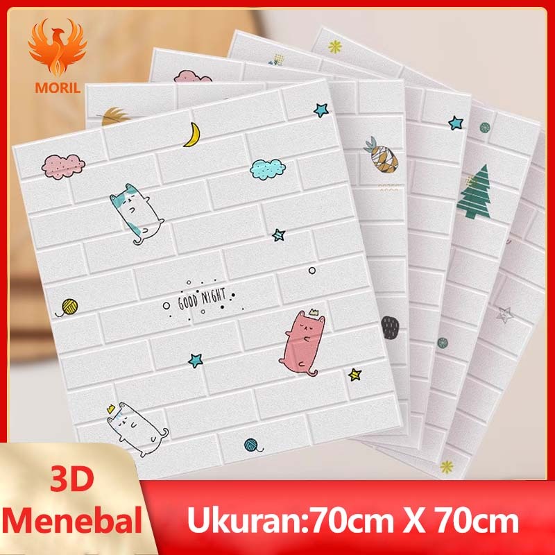 Wallpaper Kamar Tidur Dinding 3D 70 x 77 CM Motif Gambar Kartun Animasi Lucu | 3D Foam Motif Bata De