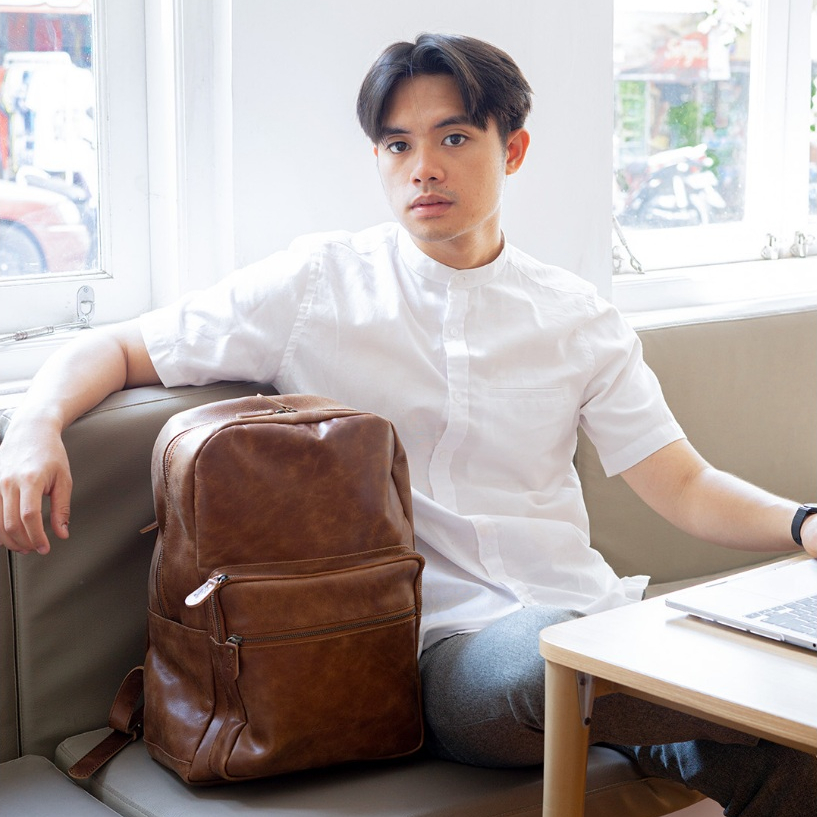 Kenes Leather Tas Ransel Pria Kulit Asli Backpack SMITH Pull-Up  - Free Grafir Nama