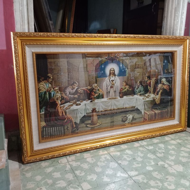 Bingkai Perjamuan Kudus Katolik / Kristen Rohani Kain baldu (GRATIS ONGKIR)