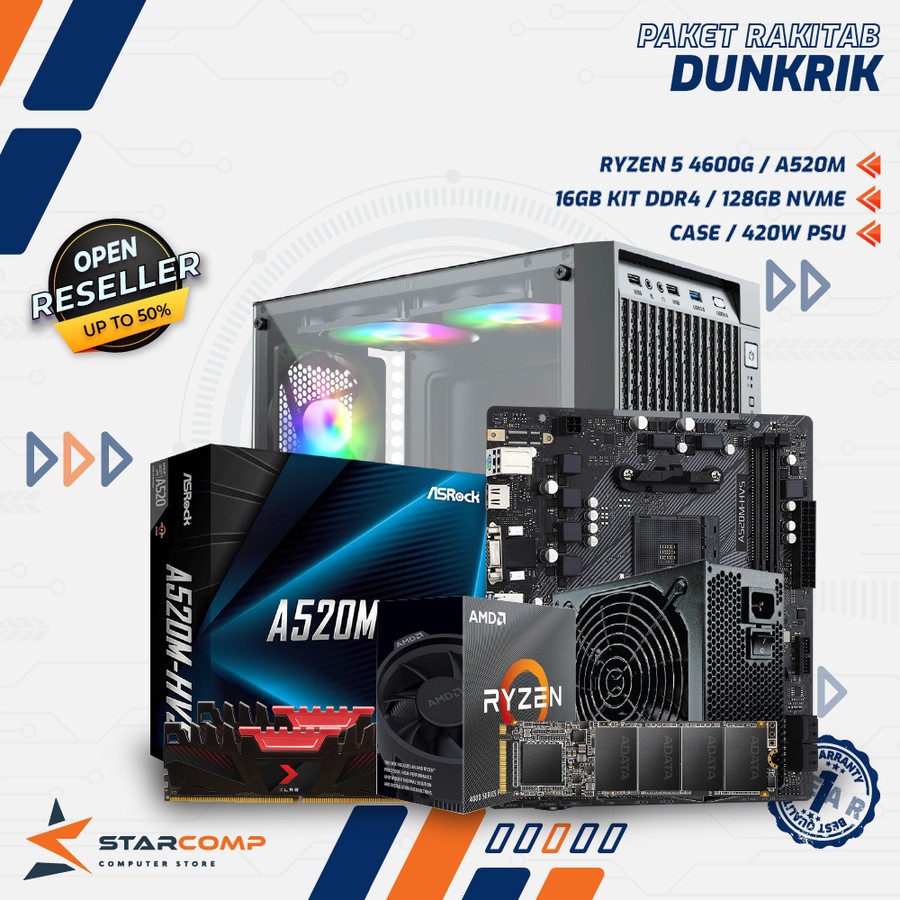 PC RAKITAN AMD RYZEN 5 4600G A520M 16GB Kit 128GB NVME