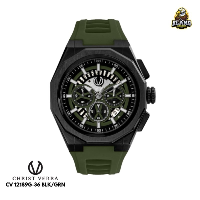 JAM TANGAN PRIA CHRIST VERRA CV 12189G-36 BLK/GRN ORIGINAL