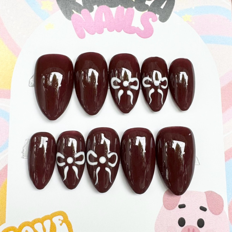 (KALLEA NAILS) PRESS ON NAILS KUKU PALSU MAROON MERAH / Kuku Palsu / Weeding / Engagement / Wisuda N