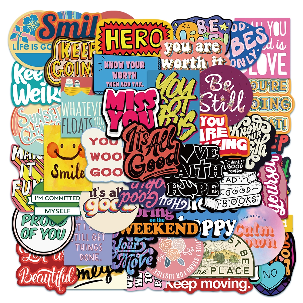 

[50PCS]Stiker Lucu Warna Pack Decal Vinyl Stiker Waterproof-Sticker Aesthetic Buku Journal Koper Casing hp Laptop Helm Motor Botol Minum