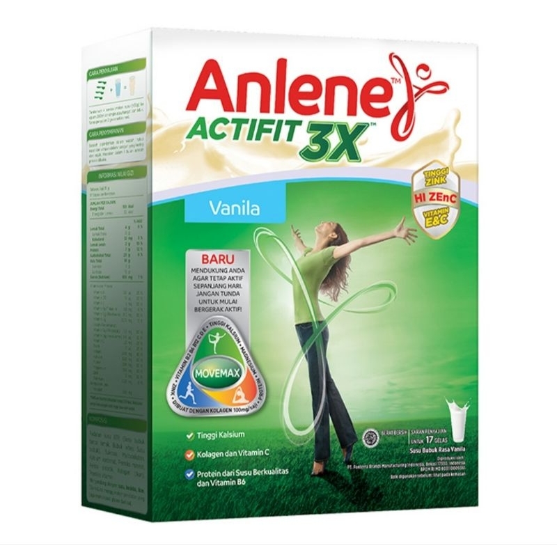 

Anlene Actifit 3x susu bubuk kemasan 240gr rasa vanila / coklat