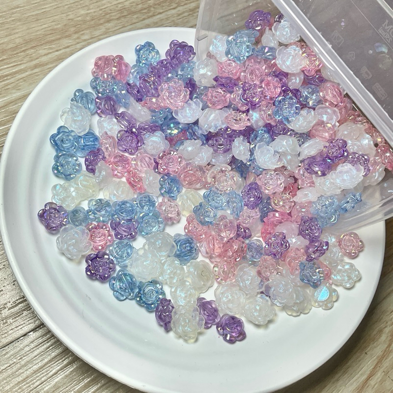 10 pcs manik mote mawar kecil akrilik bening