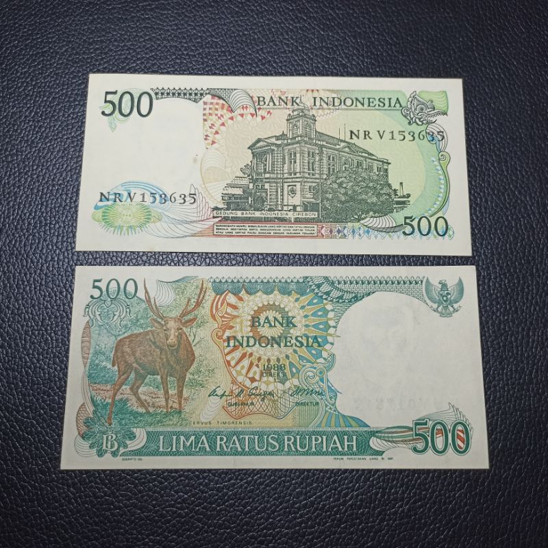 uang kuno kertas 500 rupiah rusa kondisi mulus gress