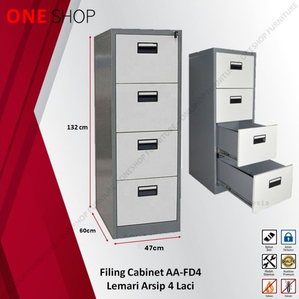 Filing Cabinet 4 Laci Lemari Arsip Kabinet Lemari Besi Kantor