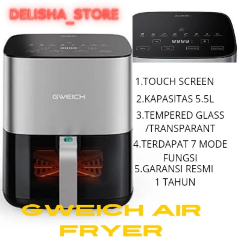 Air fryer GWEICH 5.5L touch screen promo low watt seri terbaru