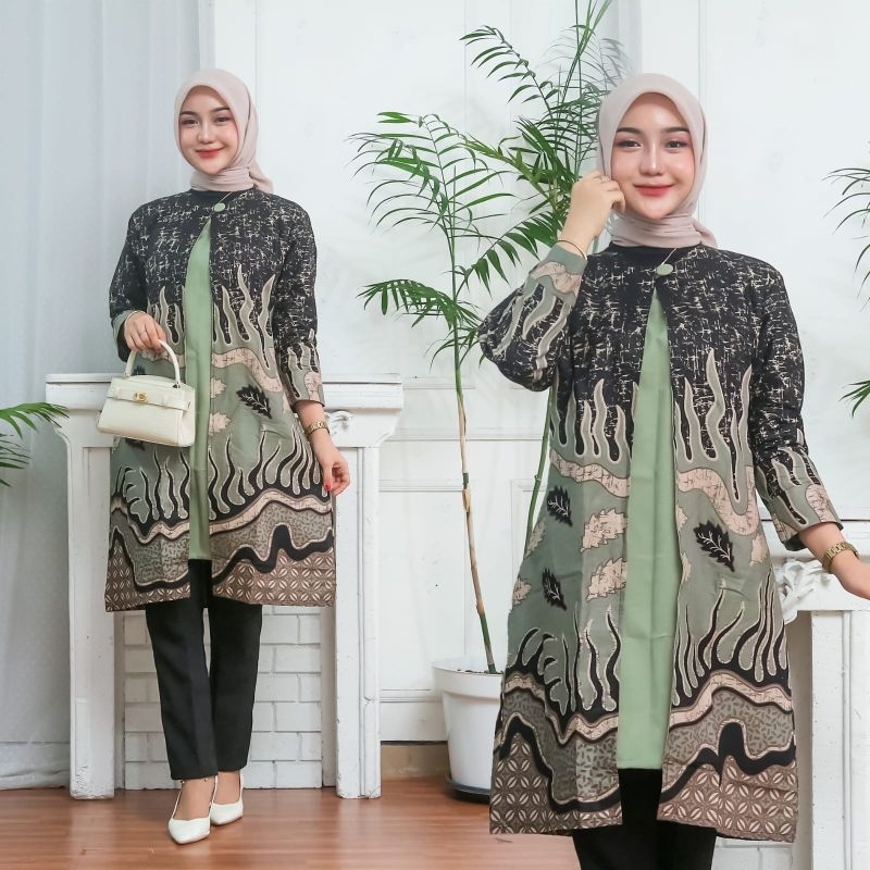 Tunik / Dress wanita Sabyan Warna Hijau Sage Dan Biru Denim