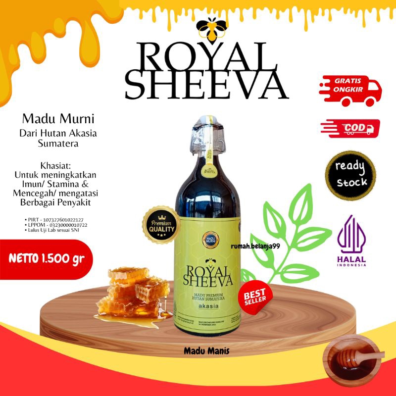 

madu murni royal sheeva madu premium hutan akasia sumatera 1.500 gr halal mui lulus uji lab