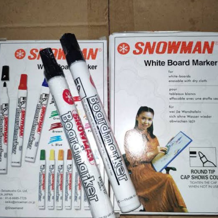 

Original Spidol whiteboard snowman hitam isi 12pcs best seller v CT5