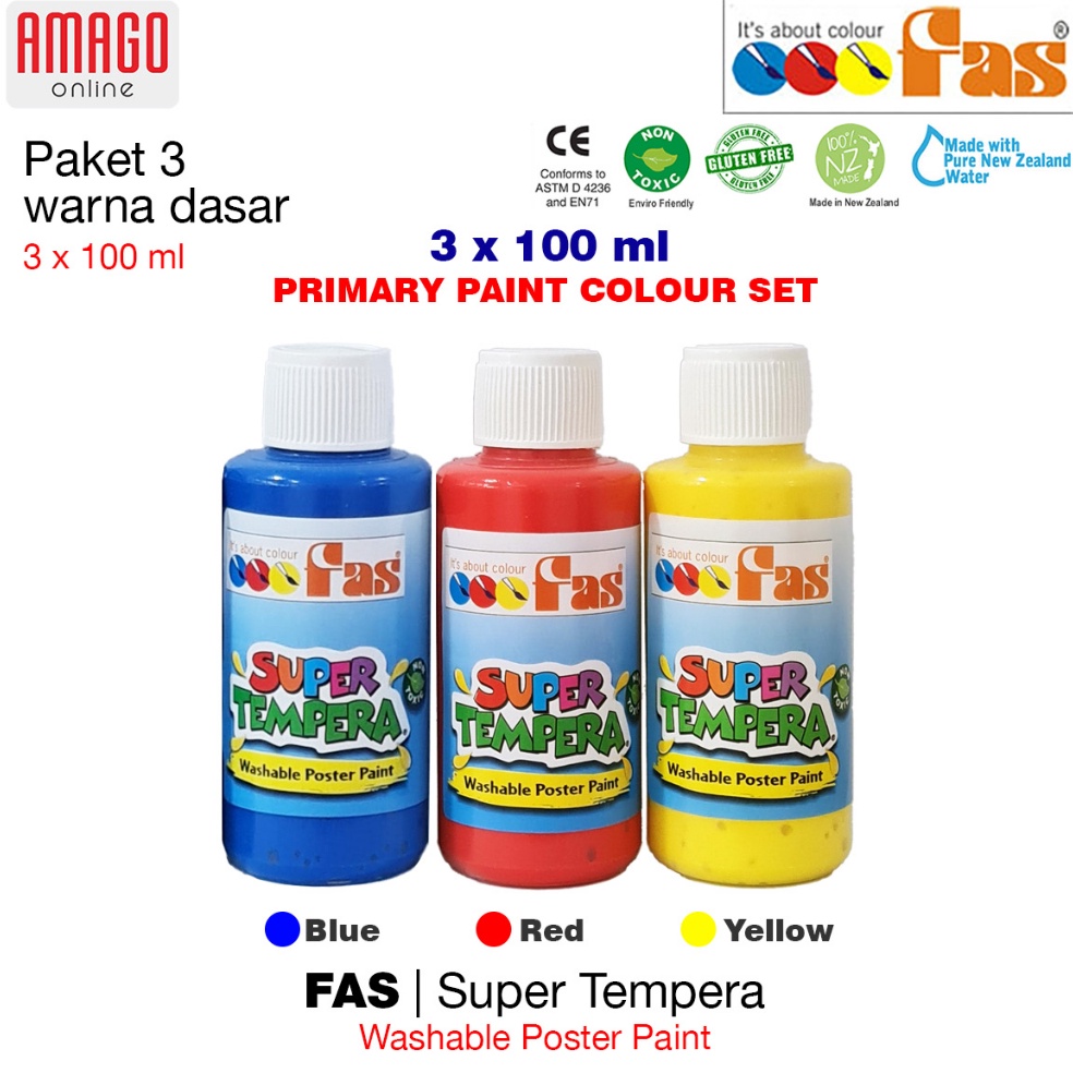 

FAS Super Tempera Primary Colour Set Cat Lukis Sekolah Paket 3 Warna dasar Yellow Blue Red 3x1 ml c S1Y6
