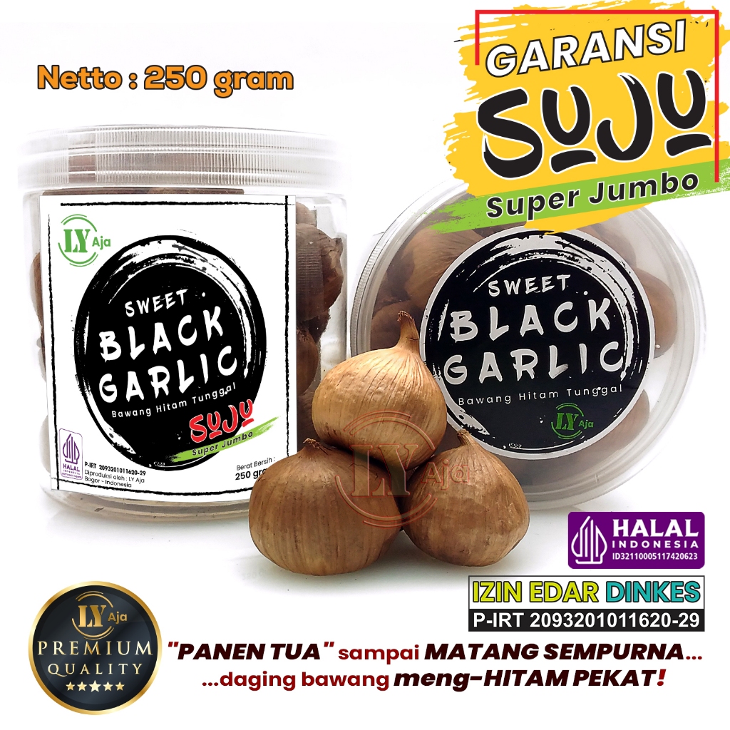 

SUPER JUMBO PREMIUM Bawang Hitam Tunggal Lanang 250 Gram LY Aja Sweet Black Garlic 250 Gr
