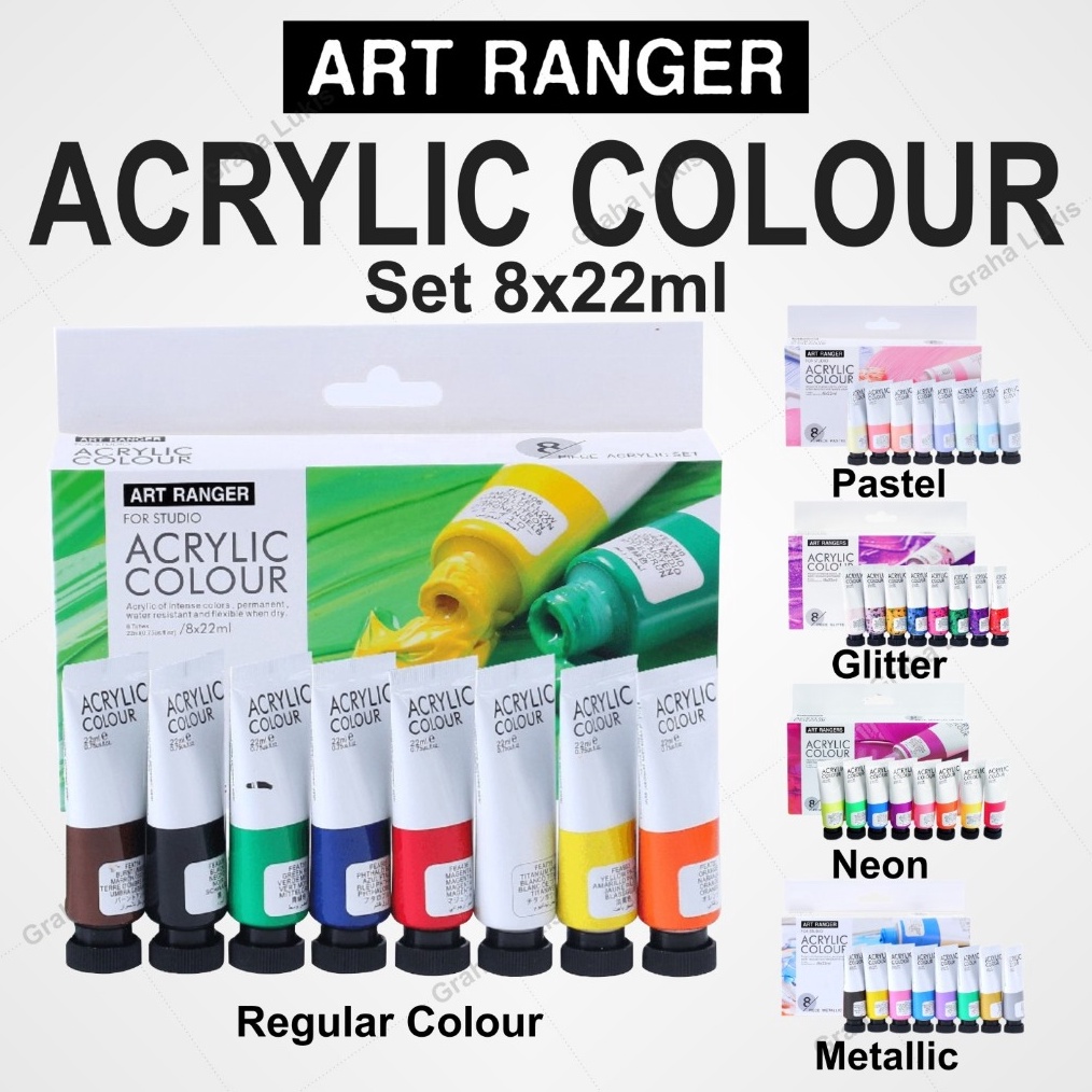 

Art Ranger Acrylic Set Pastel Neon Glitter Metallic Regular Set Cat Akrilik 8x22ml b G4J2