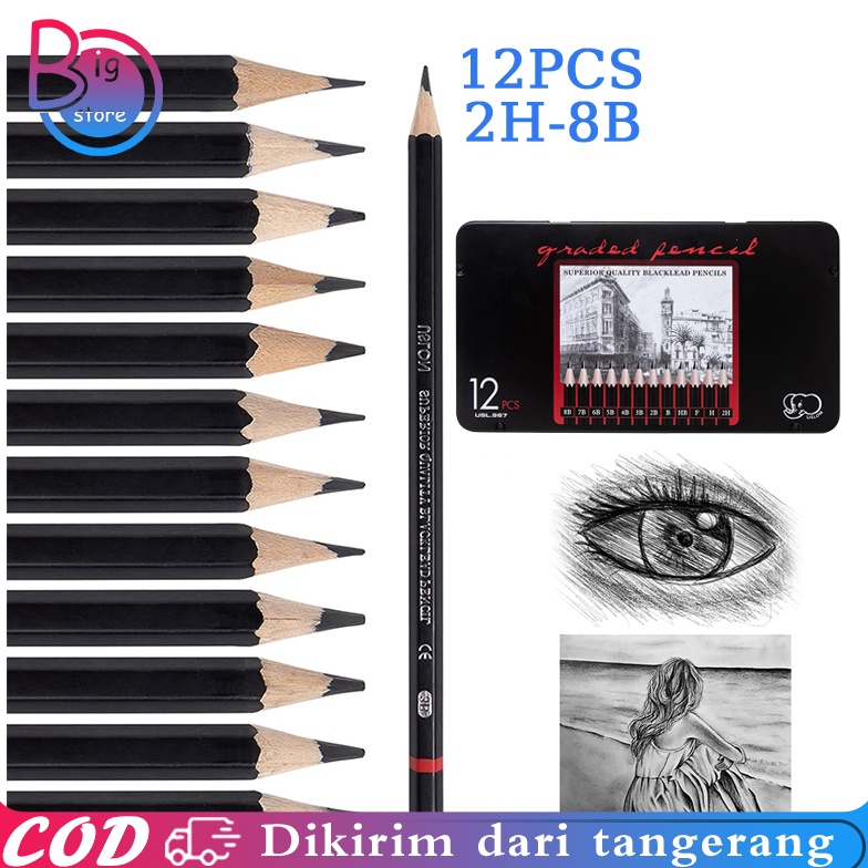 

12pcsSet Drawing Pencil Set 2h8b Sketch Pencil Set Pensil Sketsa Set Pensil Gambar Lengkap i ZL9