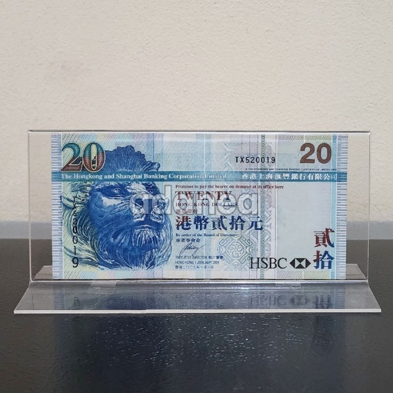 Pajangan Hiasan Akrilik Display Uang Hongkong 20 Dolar HSBC