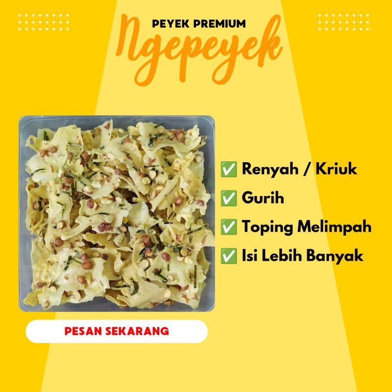 

Peyek Premium Toping Kacang Tanah Kemasan 2000 ml - NGEPEYEK