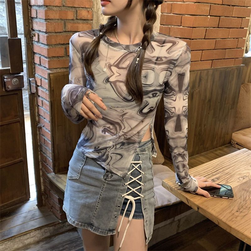 Outer Transparent Korean Long Sleeve Tulle Blouse Atasan Lengan Panjang Transparan