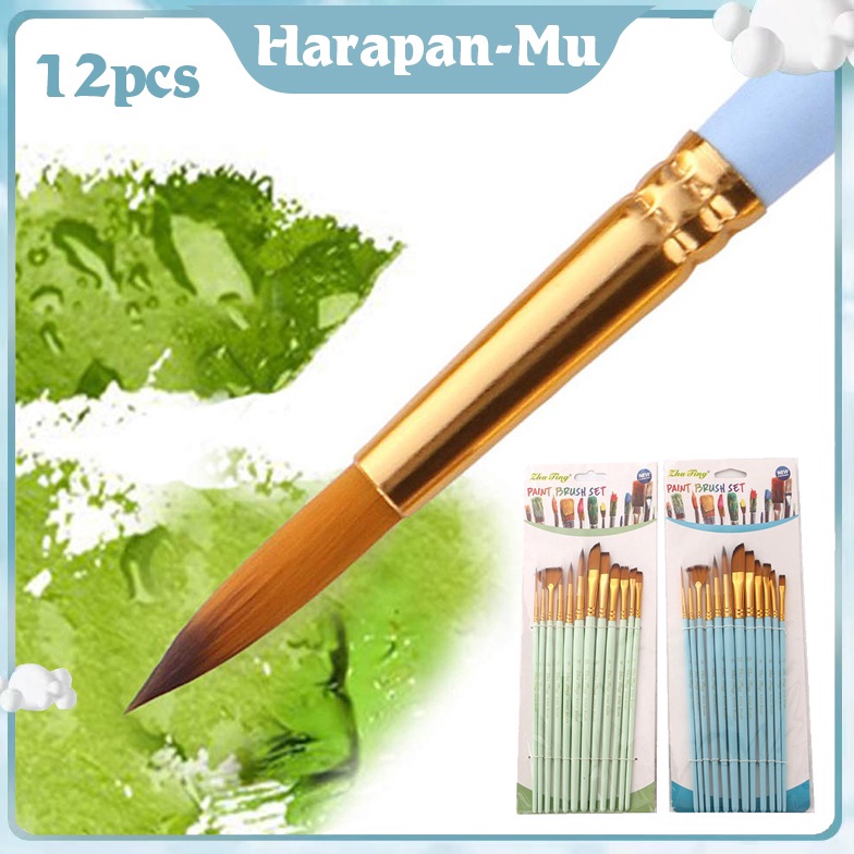 

Isi 12Set Kuas Cat Air Professional Nylon Hair Paint Brush Watercolor Acrylic Wooden Handle Painting Brushes Art Supplies g K4K5