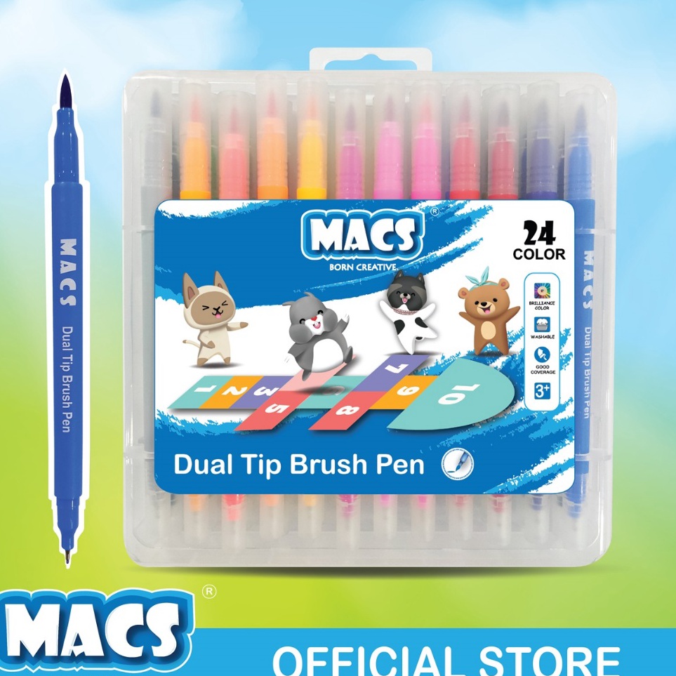 

MACS Dual Tip Brush Pen Marker Color 24 Warna Spidol w I6H7