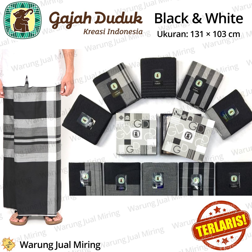 KODE W9N Sarung GAJAH DUDUK Black  White BW Hitam Putih Sarung Cap Gajah Duduk Original Asli Dewasa 