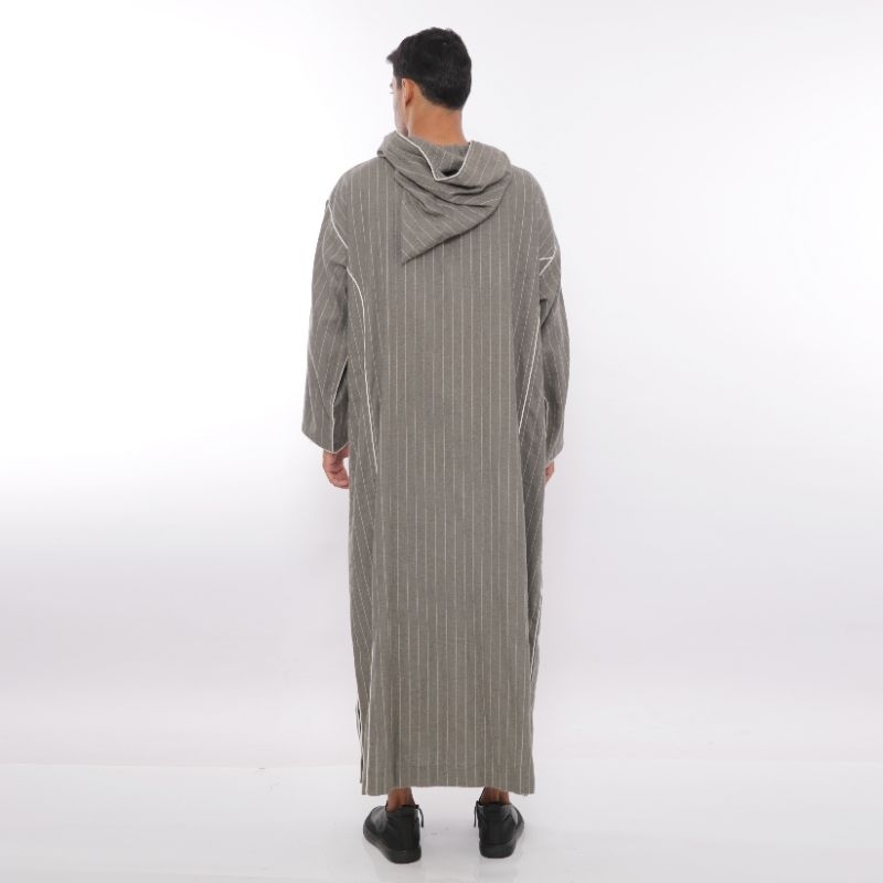 RB Baju Umroh Gamis Hoodie Djellaba Maroko Jalabah Jubah Kapucong Maroko Pria Soft Flannel Salur