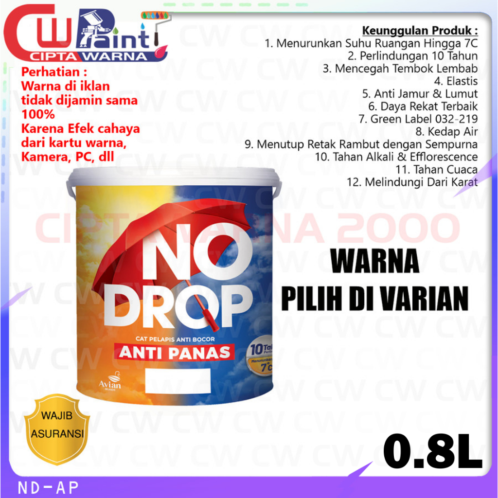 Cat No Drop Nodrop Pelapis Anti Bocor Tembok Exterior Anti Panas Putih Abu Abu 0.8L 1KG - CWK